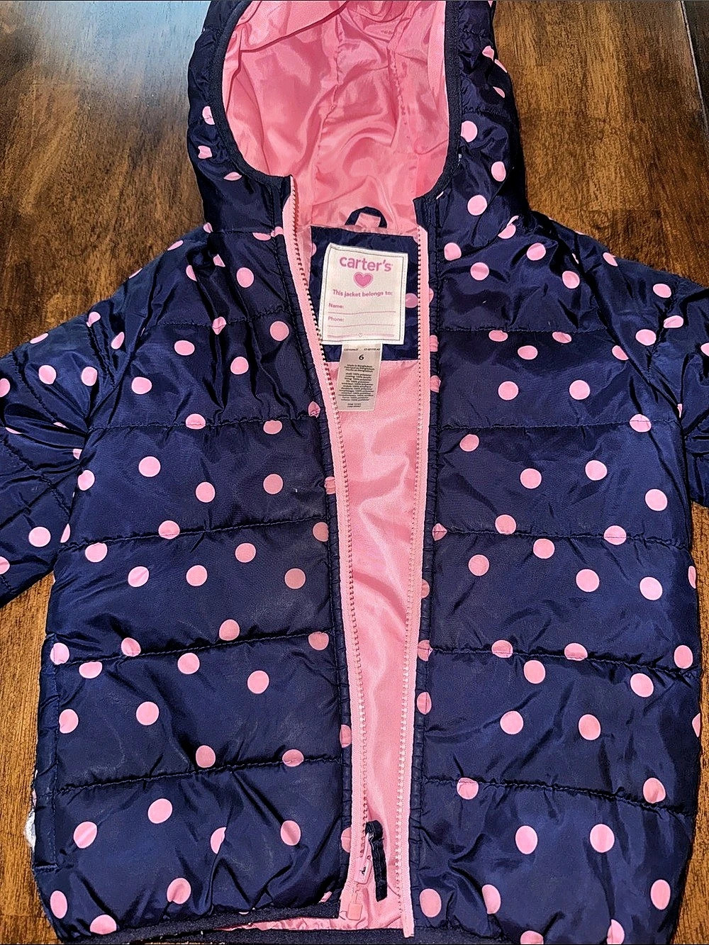 Carter's Navy and Pink Polka Dot Puffer Jacket Navy & Pink Polka Dot Puffer